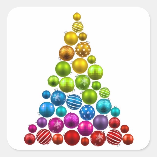 Rainbow Ornament Weihnachtsbaum Quadratischer Aufkleber (Vorderseite)