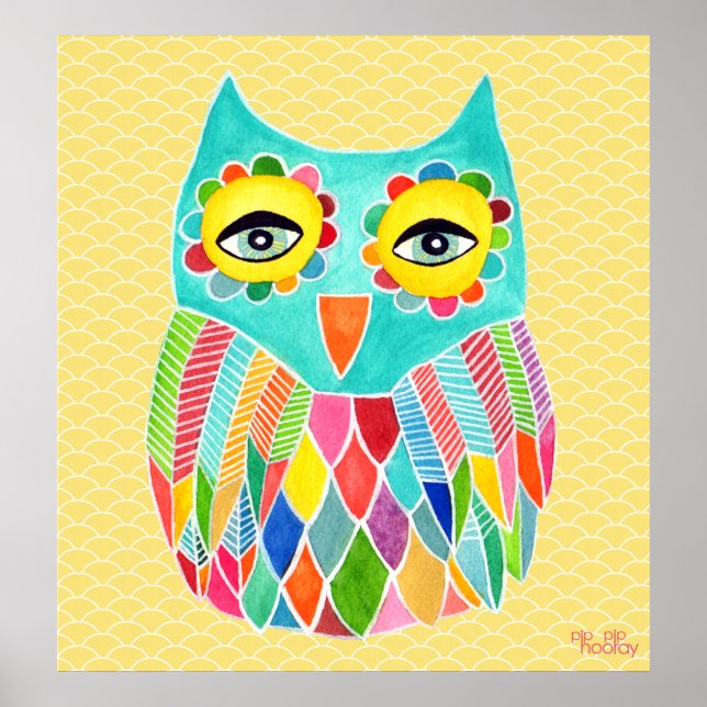 Rainbow Owl Art Girls Room Poster (Vorne)