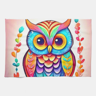 Rainbow Owl Perle Kunst Geschirrtuch