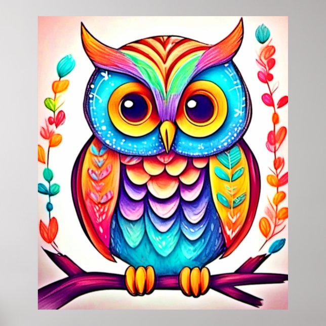 Rainbow Owl Perle Kunst Poster (Vorne)