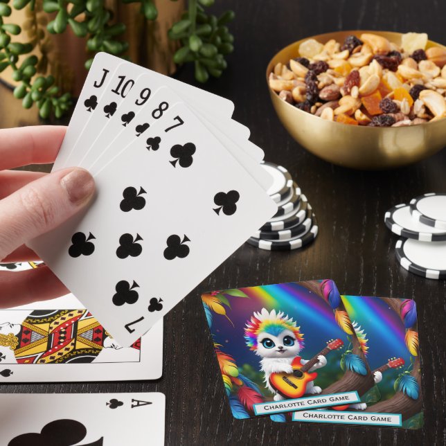 Rainbow Owl Plays Gitarre Monogram Go Fish Game Spielkarten (In Situ)