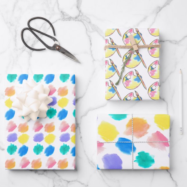 Rainbow Paint and Sip Birthday Party Geschenkpapier Set (Vorderseite)