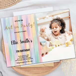 Rainbow Paint Birthday Einladung mit Foto