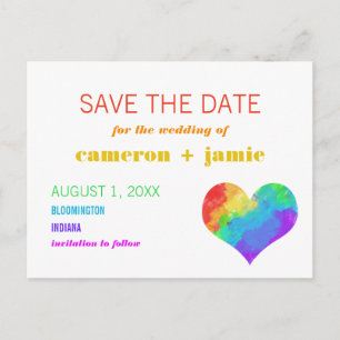 Rainbow Paint Heart Gay Lesbian Save the Date Ankündigungspostkarte