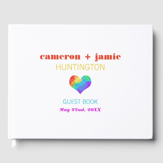 Rainbow Paint Heart Gay Lesbian Wedding Gästebuch (Vorderseite)
