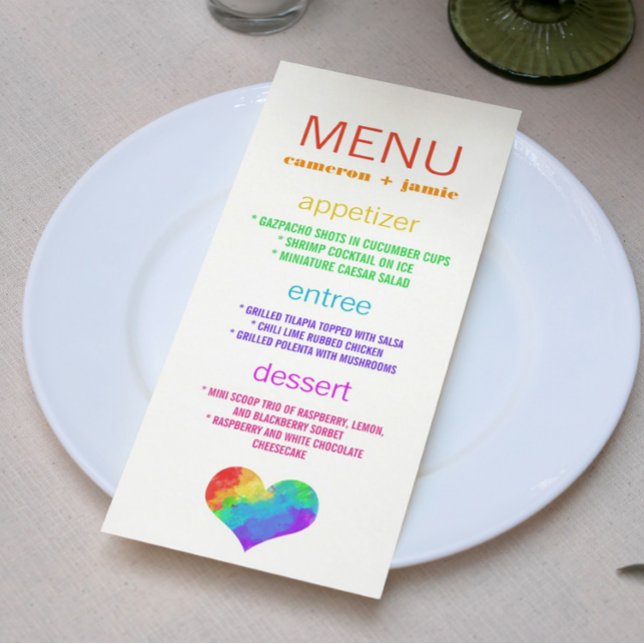Rainbow Paint Heart Lesbian Gay Menu Mariage (Créateur téléchargé)