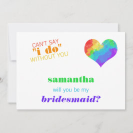 Rainbow Paint Heart Lesbian Wedding Bridesmaid Einladung