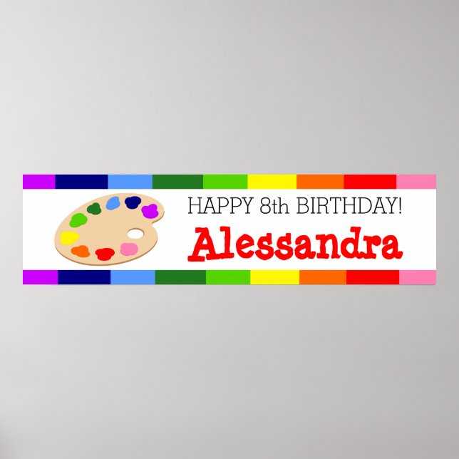 Rainbow Paint Palette Art Birthday Party Banner Poster (Vorne)