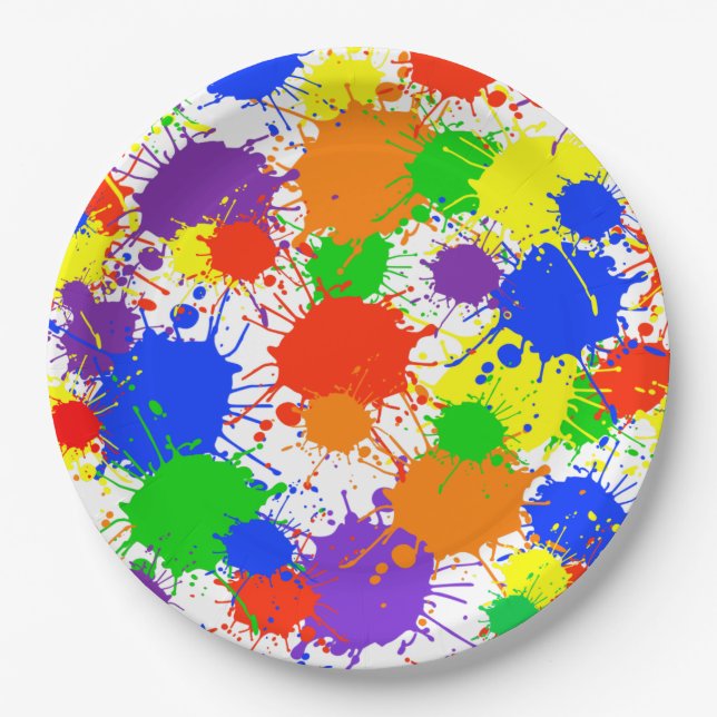 Rainbow Paint Splash Birthday Party Paper Teller (Vorderseite)