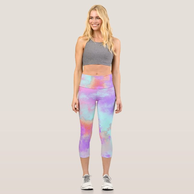 Rainbow Paint Spritzer Capri Leggings (Vorderseite)
