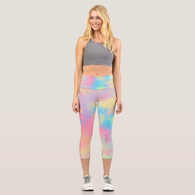 Rainbow Paint Spritzer Capri Leggings (Vorderseite)