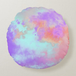 Rainbow Paint Spritzer Effect Lilac Pink Orange Rundes Kissen