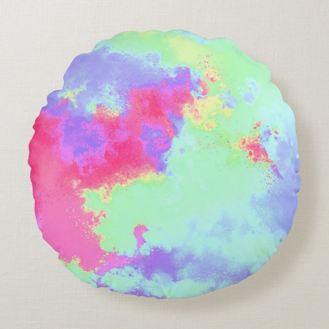 Rainbow Paint Spritzer Effect Pink Rundes Kissen (Vorderseite)