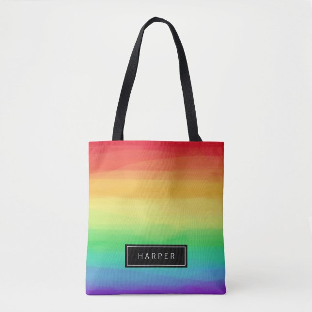 Rainbow Paint Strokes | Individuelle Name Tasche (Vorderseite)