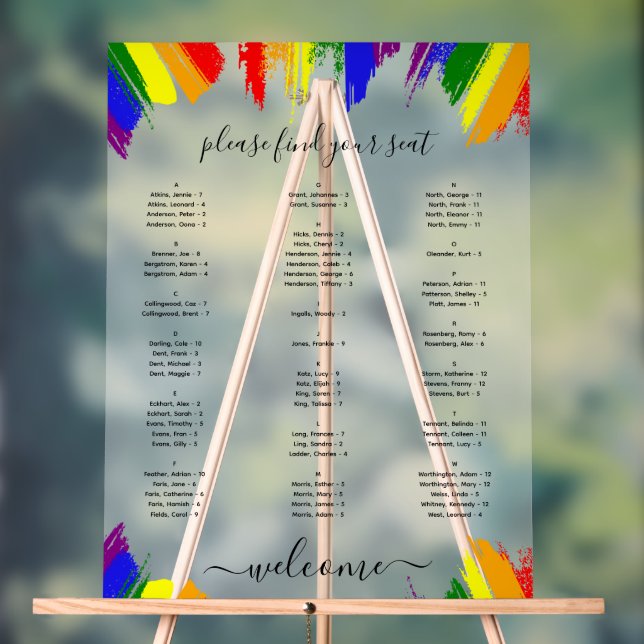 Rainbow Paint Strokes LGBT Mariage Seize Chart (Neutre)