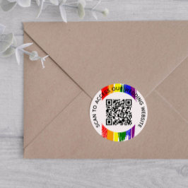 Rainbow Paint Strokes Wedding Website QR Code Runder Aufkleber