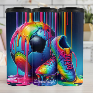 Rainbow Paint Tropfen Soccer Gear Thermosbecher
