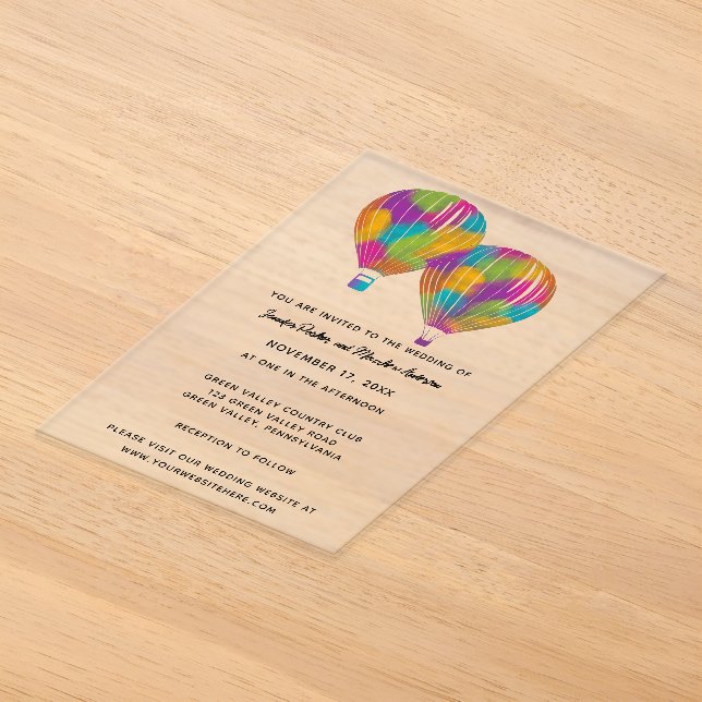 Rainbow Painted Hot Air Balloons Custom Wedding Acryleinladungen (Ablage )
