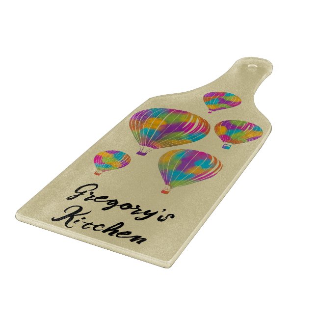 Rainbow Painted Hot Air Balloons Personalisiert Schneidebrett (Ecke)