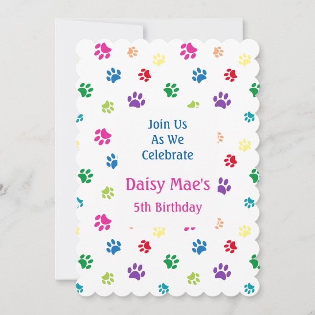Rainbow Painted Paw Prints Pet Birthday Einladung (Vorderseite)