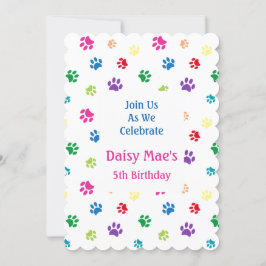 Rainbow Painted Paw Prints Pet Birthday Einladung