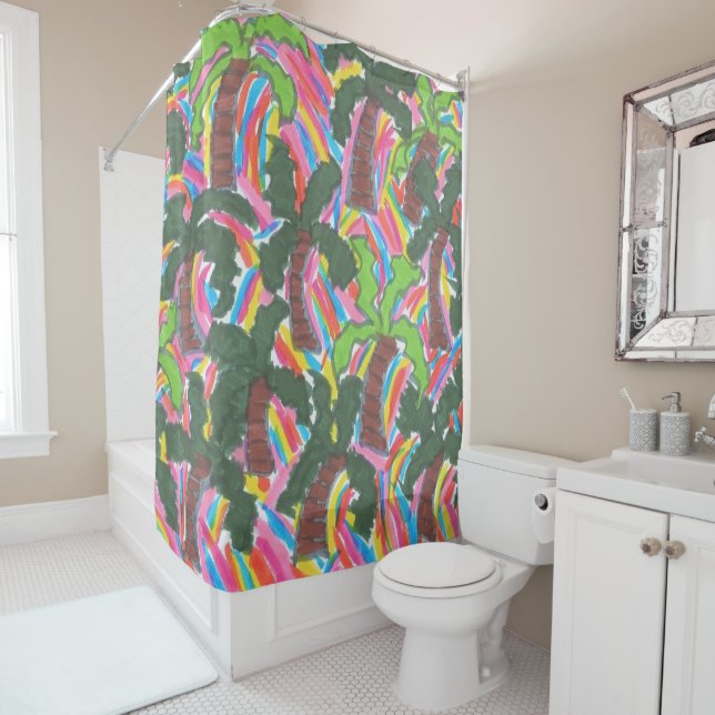 Rainbow Palm Tree Imprimer rideau de douche (En situation)