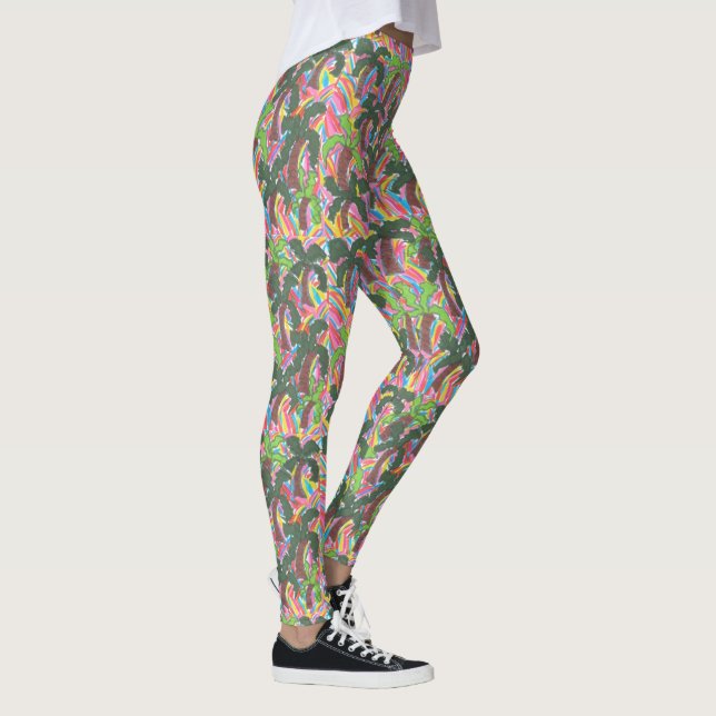 Rainbow Palm Tree Party Print Leggings (Rechts)