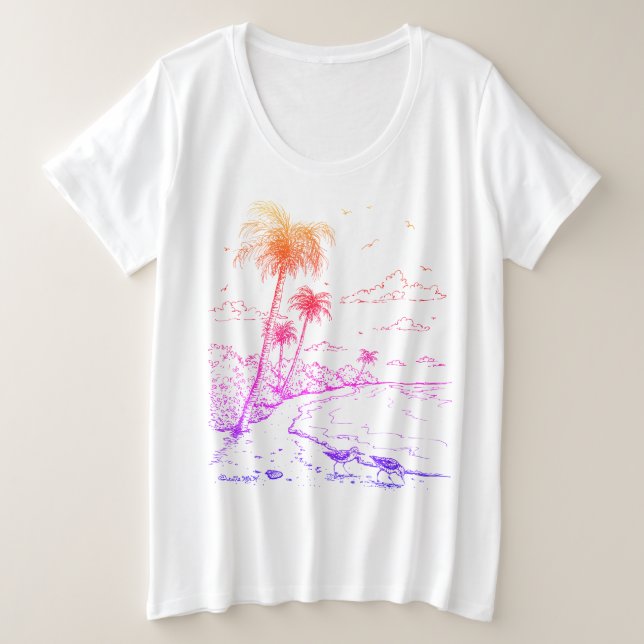 Rainbow Palm Trees and Sandpiper Beach Life T-Shir Große Größe T-Shirt (Design vorne)