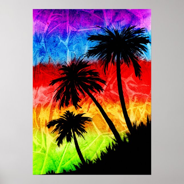 Rainbow Palm Trees Silhouetten Poster (Vorne)