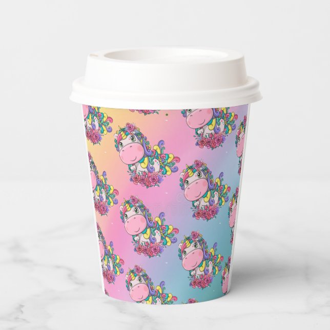 Rainbow Paper Cups für Einhorn-Party Pappbecher (Rückseite)