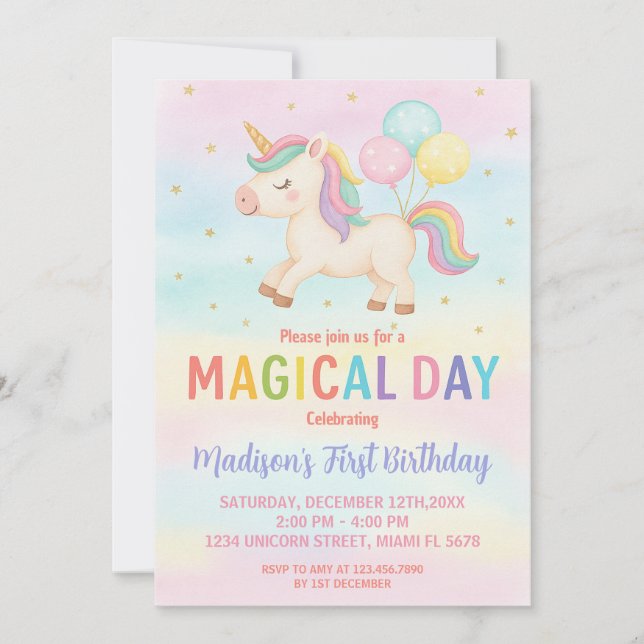 Rainbow Parties scintillant Unicorn Invitation d'a (Devant)