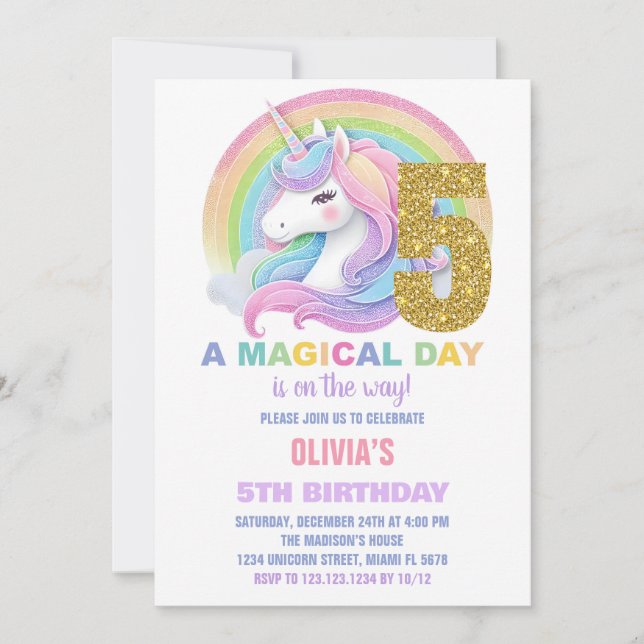 Rainbow Parties scintillant Unicorn Invitations d' (Devant)