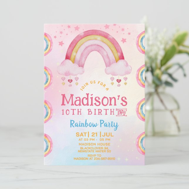Rainbow Party 10e anniversaire Invitation (Debout devant)