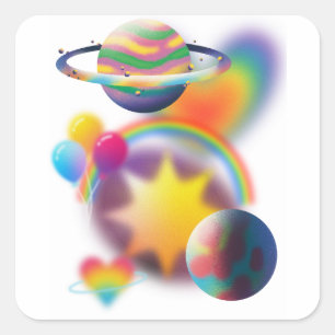 RAINBOW-PARTY QUADRATISCHER AUFKLEBER