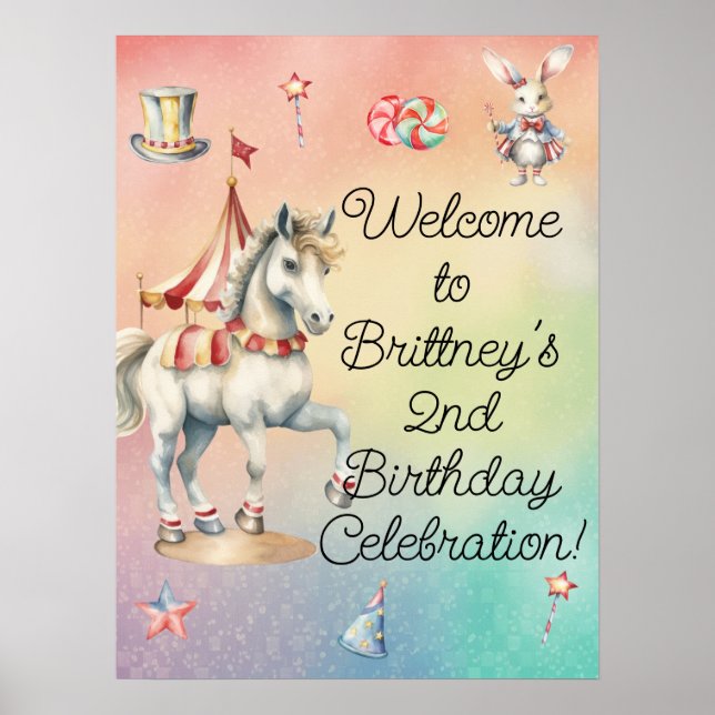 Rainbow Pastel Animals 2. Geburtstag Party Willkom Poster (Vorne)