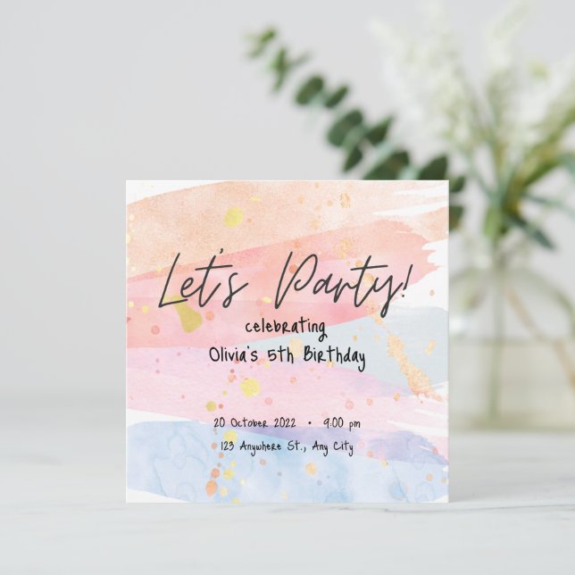 Rainbow Pastel Aquarelle Anniversaire Invitation (Debout devant)