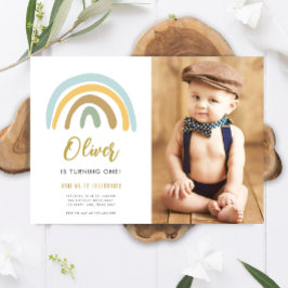 Rainbow Pastel Boho Mute Blue Boy Erster Geburtsta Einladung