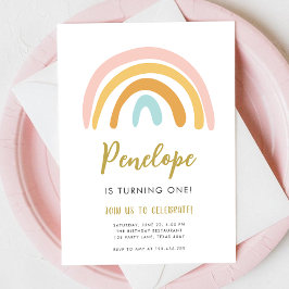 Rainbow Pastel Boho Mute Pink Girl Erster Geburtst Einladung