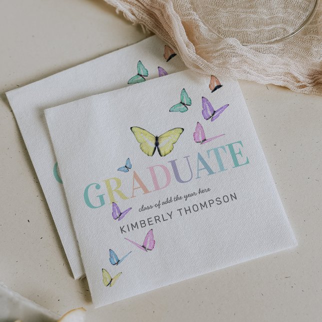 Rainbow Pastel Butterflies Graduation Party Serviette (Von Creator hochgeladen)