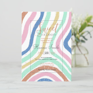 Rainbow Pastel Colors Wavy Brushstrikes Einladung