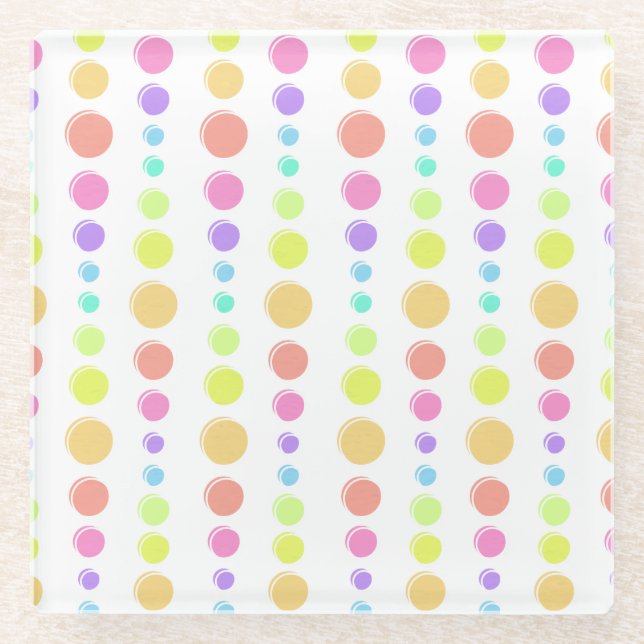 Rainbow Pastel Dots Muster Glasuntersetzer (Vorderseite)