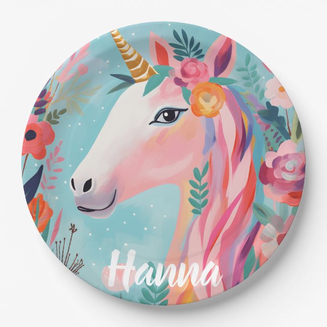 Rainbow Pastel Dream Unicorn Pappteller (Vorderseite)