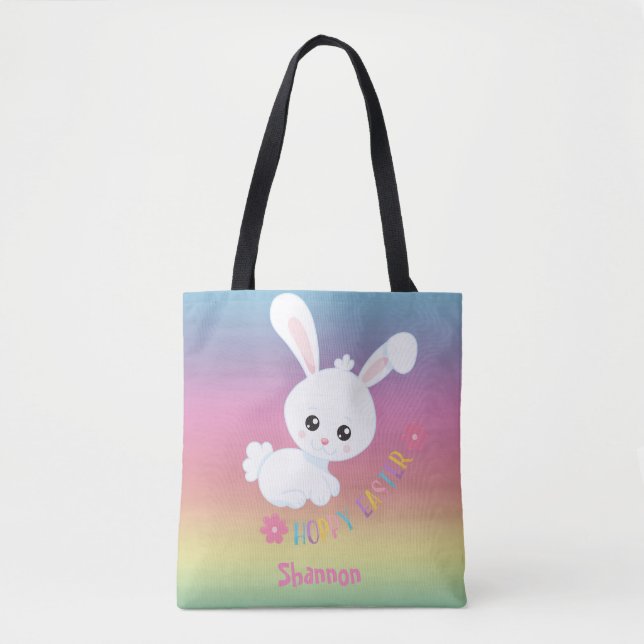 Rainbow Pastel Easter Bunny Child Personalisiert Tasche (Vorderseite)