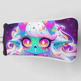 Rainbow Pastel Fantasy Skull Demon Anime Girl Golf Headcover