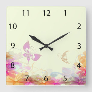 Rainbow Pastel Florals Quadratische Wanduhr
