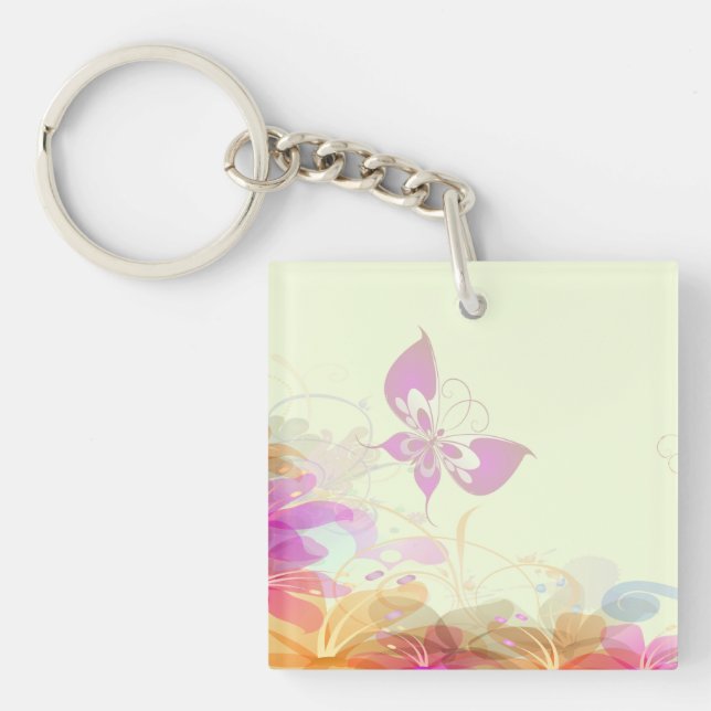 Rainbow Pastel Florals Schlüsselanhänger (Vorderseite)