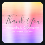 Rainbow Pastel Gastgeschenk Hochzeit Vielen Dank Quadratischer Aufkleber<br><div class="desc">Gold,  Rosa und Lila Ombre Rainbow Pastel Wedding Siegel Gefallen Dankeschön Sticker. Dieser Aufkleber kann auf Ihren Namen und Ihr Hochzeitsdatum angepasst werden und zum Siegel Ihrer Hochzeitseinladungen oder Liebestaschen verwendet werden. Bitte kontaktieren Sie den Designer,  wenn Sie passende Artikel wünschen.</div>