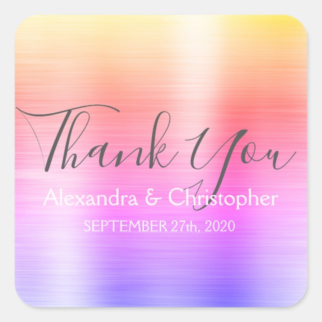 Rainbow Pastel Gastgeschenk Hochzeit Vielen Dank Quadratischer Aufkleber (Vorderseite)