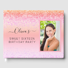 Rainbow Pastel Girly Glitzer Metal Monogram Name Gästebuch