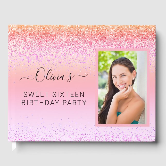 Rainbow Pastel Girly Glitzer Metal Monogram Name Gästebuch (Vorderseite)